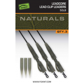 Fox Montáž Naturals Leadcore Power Grip Lead Clip Leaders 75 cm 3 ks 50 lb