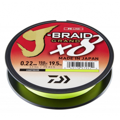 Daiwa Šňůra J Braid Grand X8 Chartreuse fluo zelená 0,13mm 1m