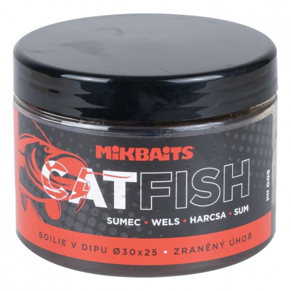 Catfish Boilie v dipu 500ml 30x25mm Zraněný úhoř