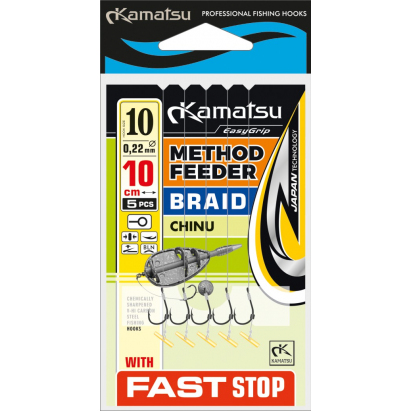 Kamatsu – Návazec METHOD FEEDER BRAID CHINU FAST STOP 8 BLNO/10cm/0,14mm K-007 OP.5 SZT - Kamatsu Návazec METHOD FEEDER BRAID CHINU FAST STOP 5ks